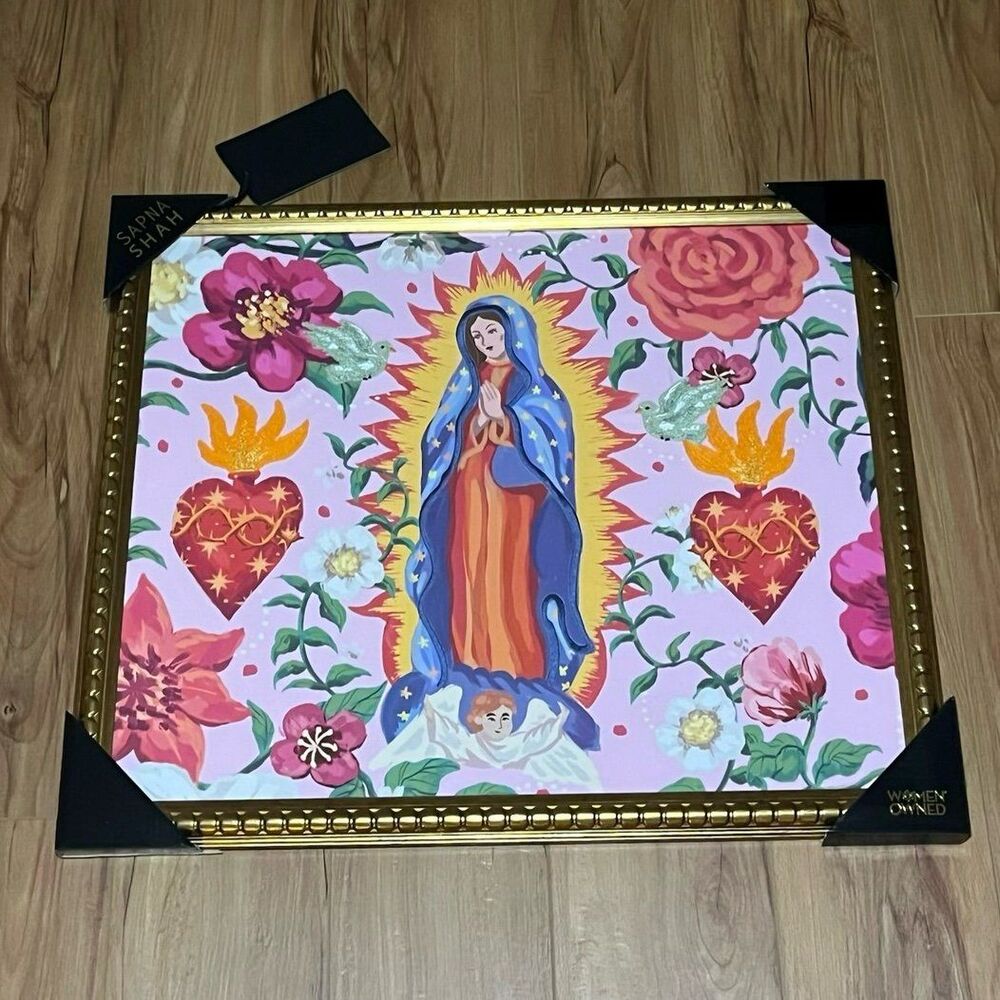 Sapna Shah Virgin of Guadalupe Embroidered Wall Art with Gold Bronze Frame